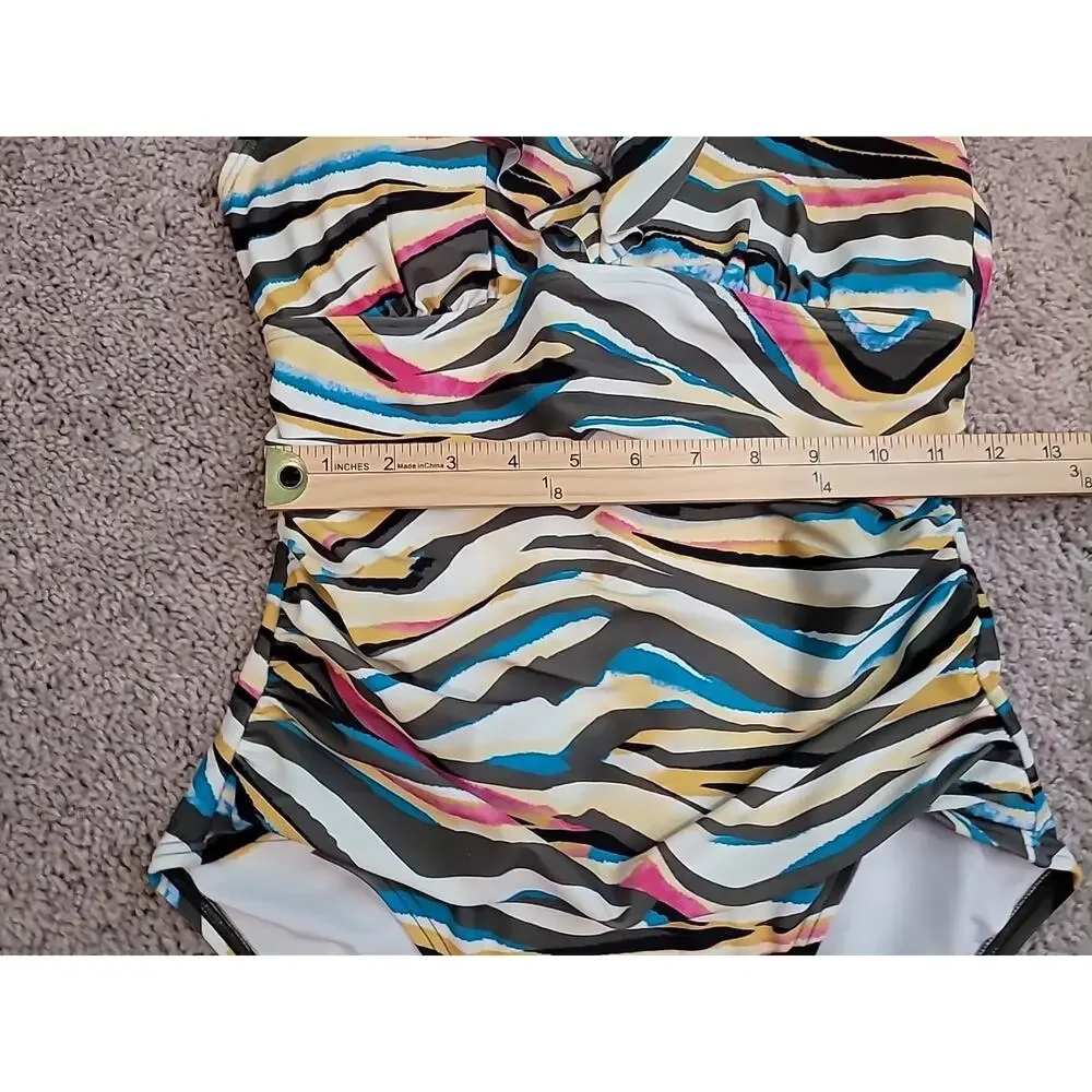 DKNY Ruffle One Piece Swimsuit 8 Tummy Control Resort Chic - Picture 6 of 8